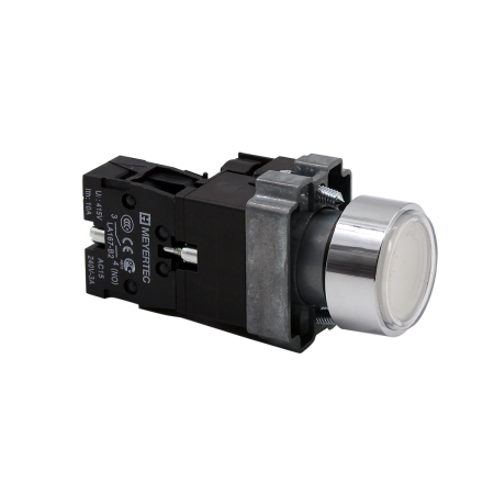 Кнопка плоская белая с подсветкой, 24V AC/DC, 1NO, IP67, металл