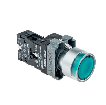 Кнопка с подсветкой зеленая 220V 1NO