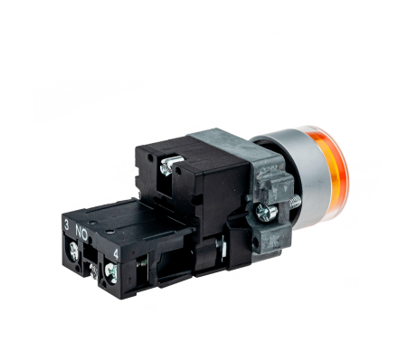 Кнопка с подсветкой желтая 220V 1NO
