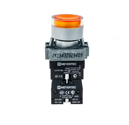Кнопка с подсветкой желтая 220V 1NO