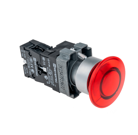 Кнопка грибовидная без фиксации, с подсветкой, 220V, 1NC, красный