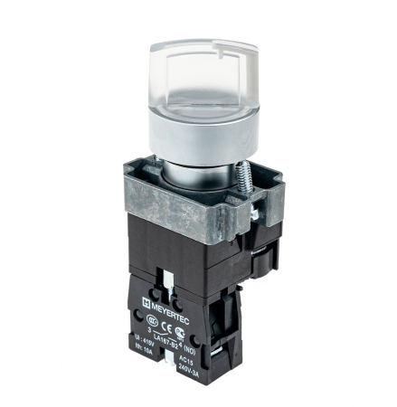 Переключатель с подсветкой, с фиксацией, 220V AC/DC, белый, 3 положения, 1NO