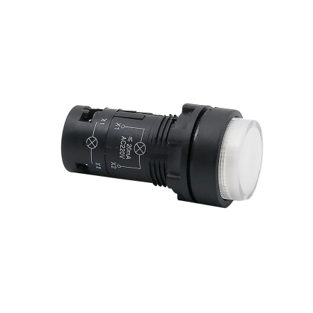 Кнопка белая выступающая с подсветкой, 1NO, 220V AC, IP54, пластик