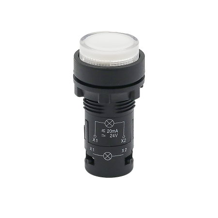 Кнопка белая выступающая с подсветкой, 1NO, 24V AC/DC, IP54, пластик
