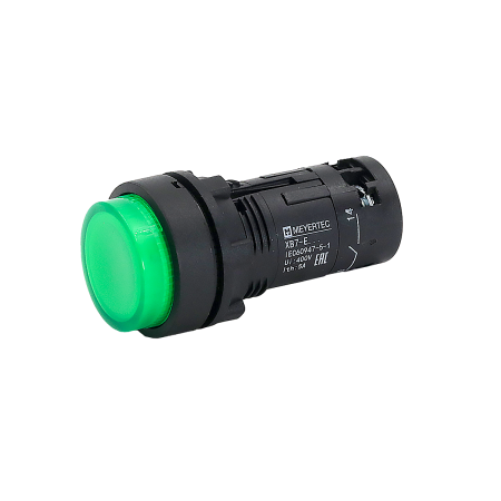 Кнопка зеленая выступающая с подсветкой, 1NO,  24V AC/DC, IP54, пластик