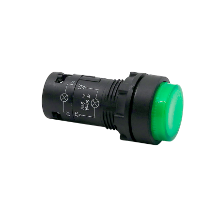 Кнопка зеленая выступающая с подсветкой, 1NO,  24V AC/DC, IP54, пластик