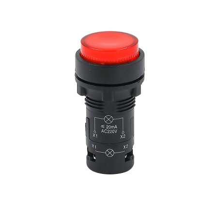 Кнопка красная выступающая с подсветкой, 1NС, 220V AC, IP54, пластик