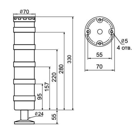 Светосигнальная колонна INNOCONT TL70B-024-WGYR-55